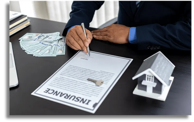 Photo of a person signing a document at a desk
